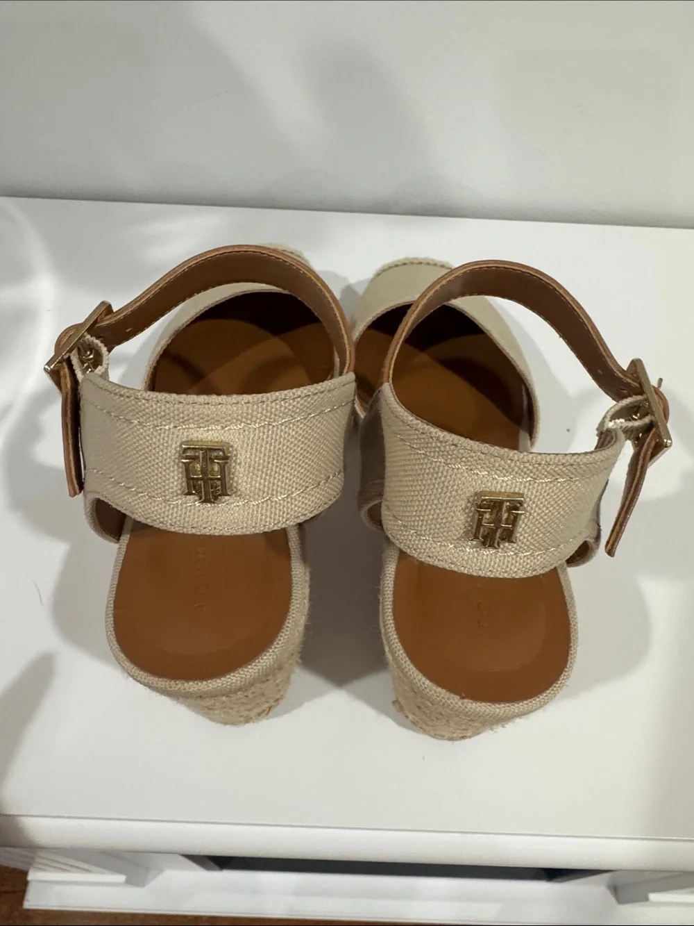 Women’s Cream Espadrille Wedges with Tan Ankle Strap